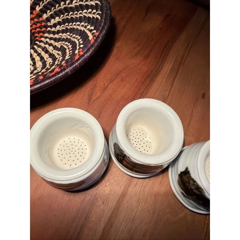 Vintage Japanese Ceramic Personal Tea Cup Set with Strainers (Set of 4)